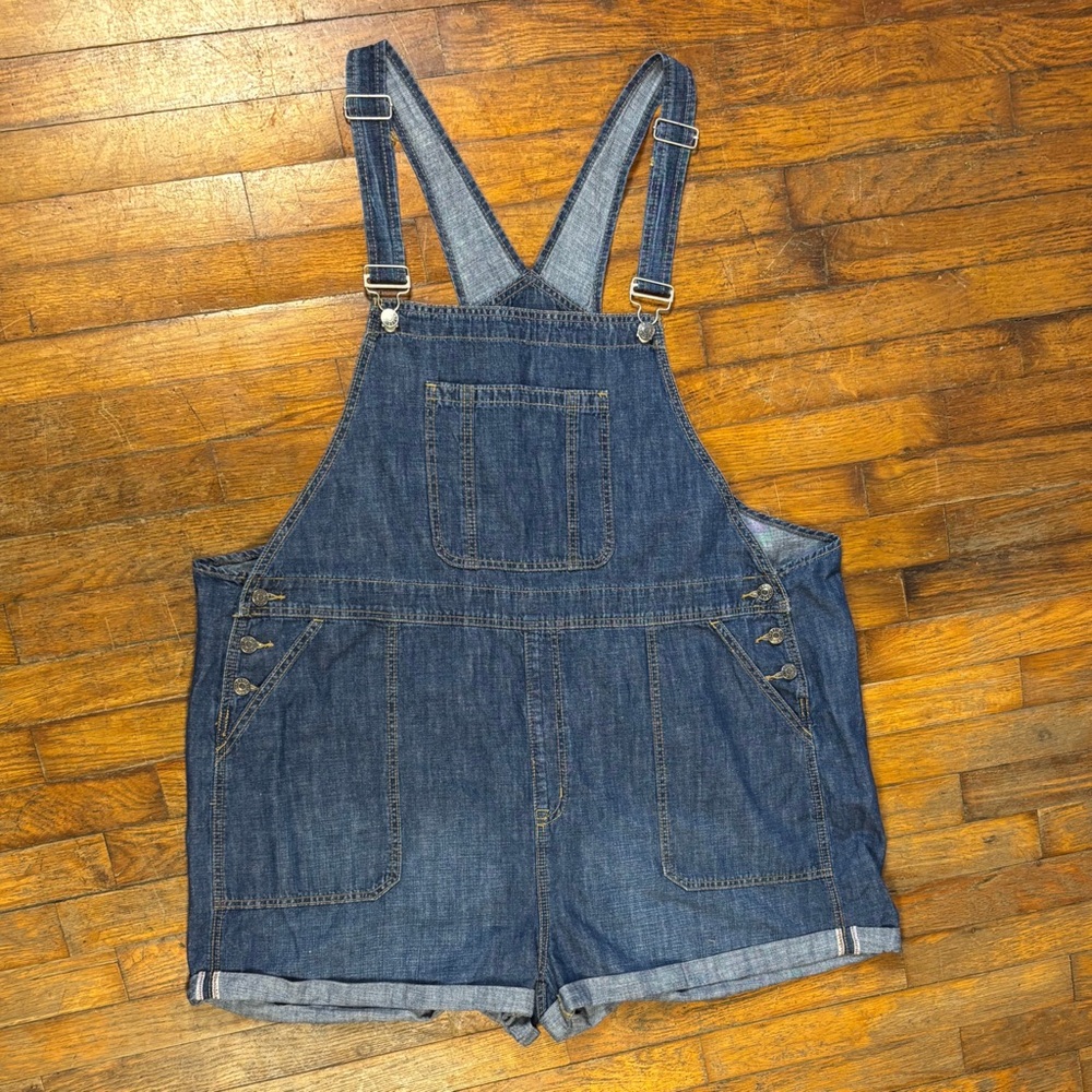 Torrid Dark Wash Denim Overall Shorts